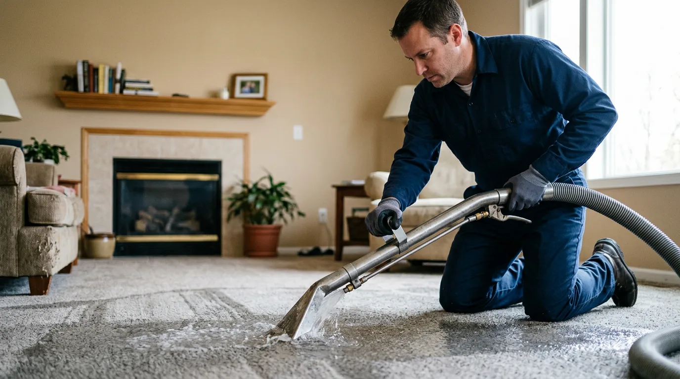 Water damage restoration technician working near Dousman, WI